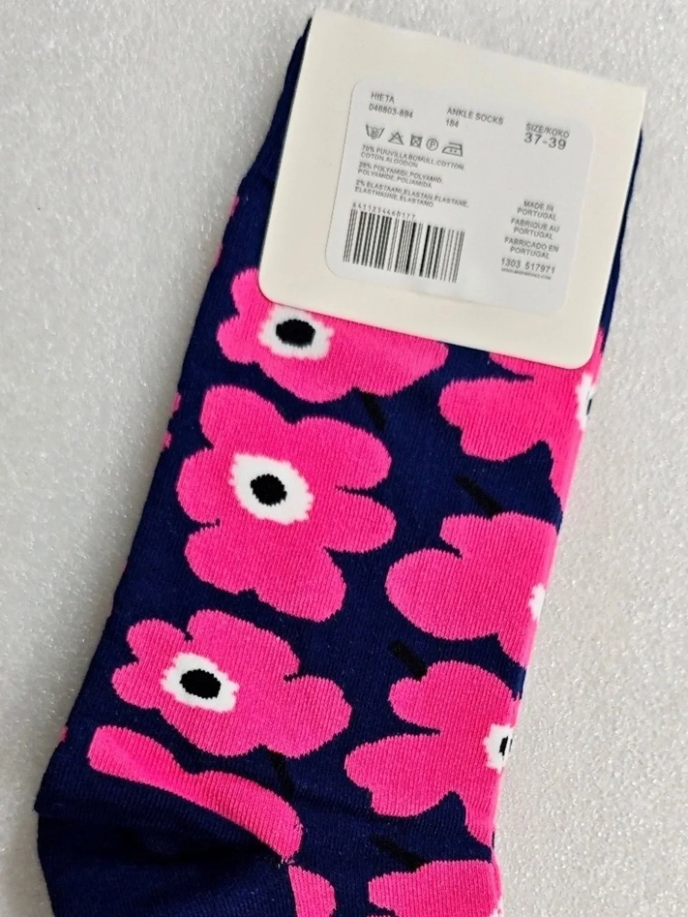 Women Spring Summer Marimekko Navy Pink Retro Flower Size 37-39 (US 6-8.5) - Picture 2 of 3